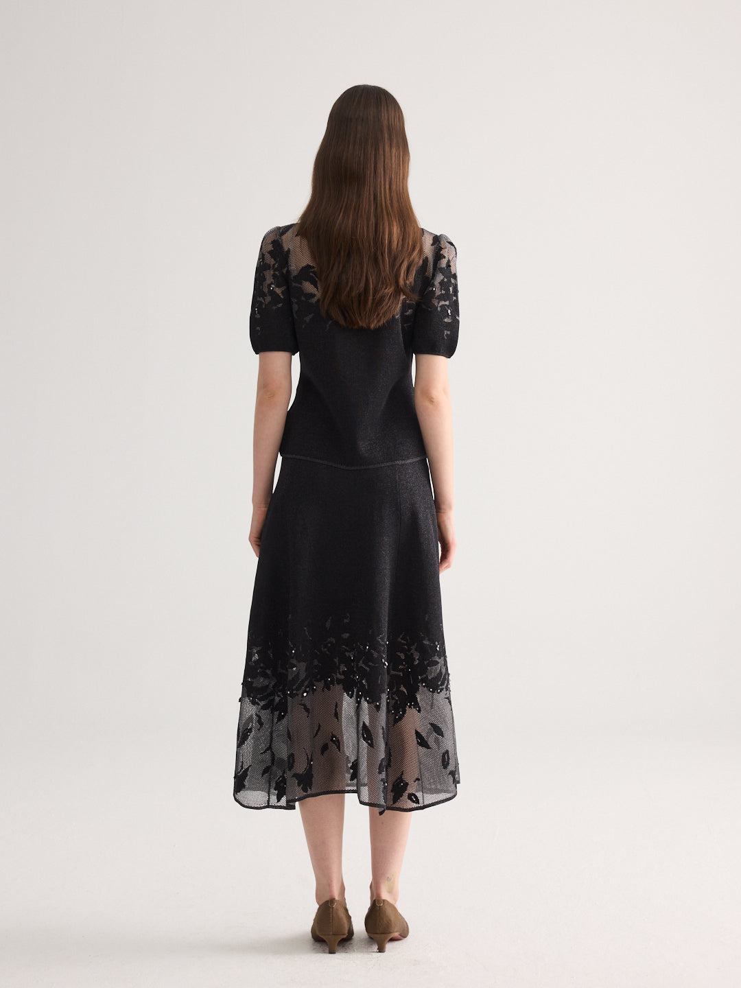 Black Blossom short sleeve knit Set