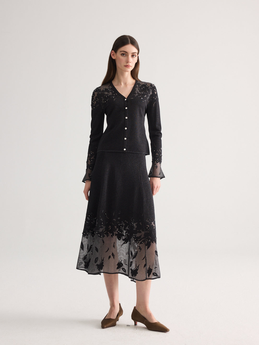 Black Blossom knit cardigan set