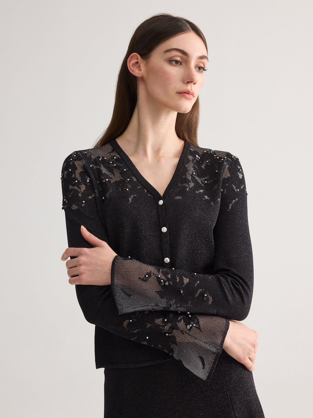 Black Blossom knit cardigan set