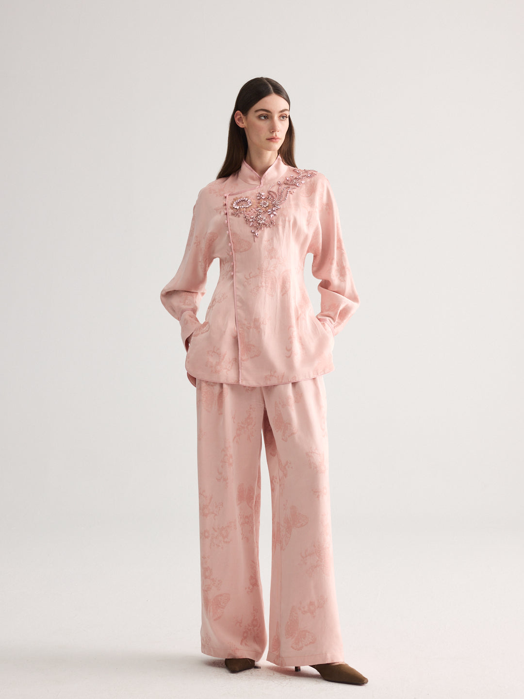 Pink Embroidery Blouse & trousers