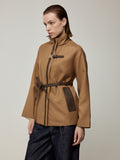 Lambskin waterproof short trench coat