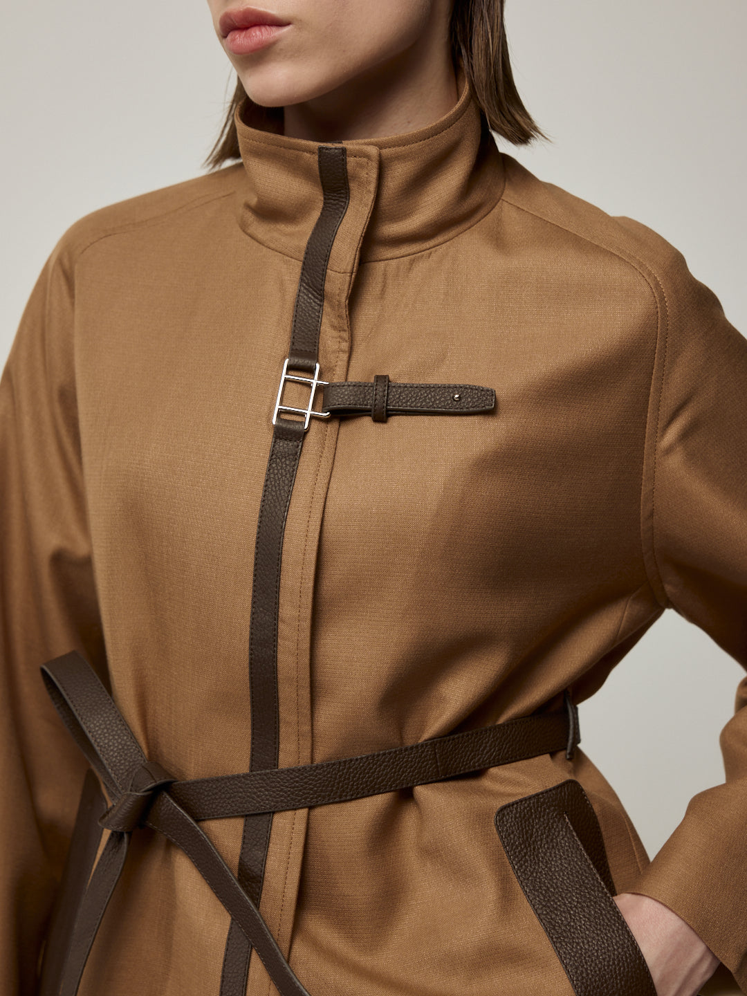 Lambskin waterproof short trench coat
