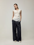 Diagonal Patchwork Lace Trim Top