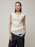 Diagonal Patchwork Lace Trim Top