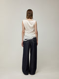 Diagonal Patchwork Lace Trim Top