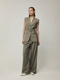 V-Neck Sleeveless Vest and High-Waisted Wide-Leg Trousers Set