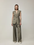 V-Neck Sleeveless Vest and High-Waisted Wide-Leg Trousers Set