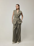 V-Neck Sleeveless Vest and High-Waisted Wide-Leg Trousers Set