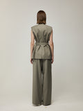 V-Neck Sleeveless Vest and High-Waisted Wide-Leg Trousers Set