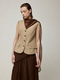 Linen Waistcoat with Sheer Necktie and Striped Midi Skirt Set