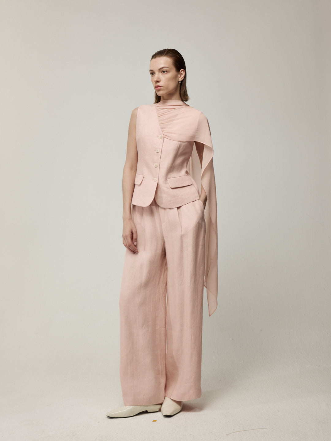 Pink Sleeveless Blouse and Trousers Set