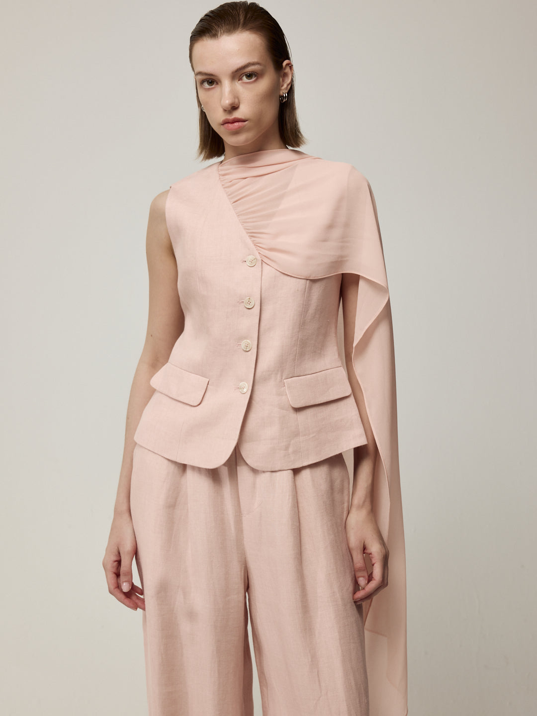 Pink Sleeveless Blouse and Trousers Set