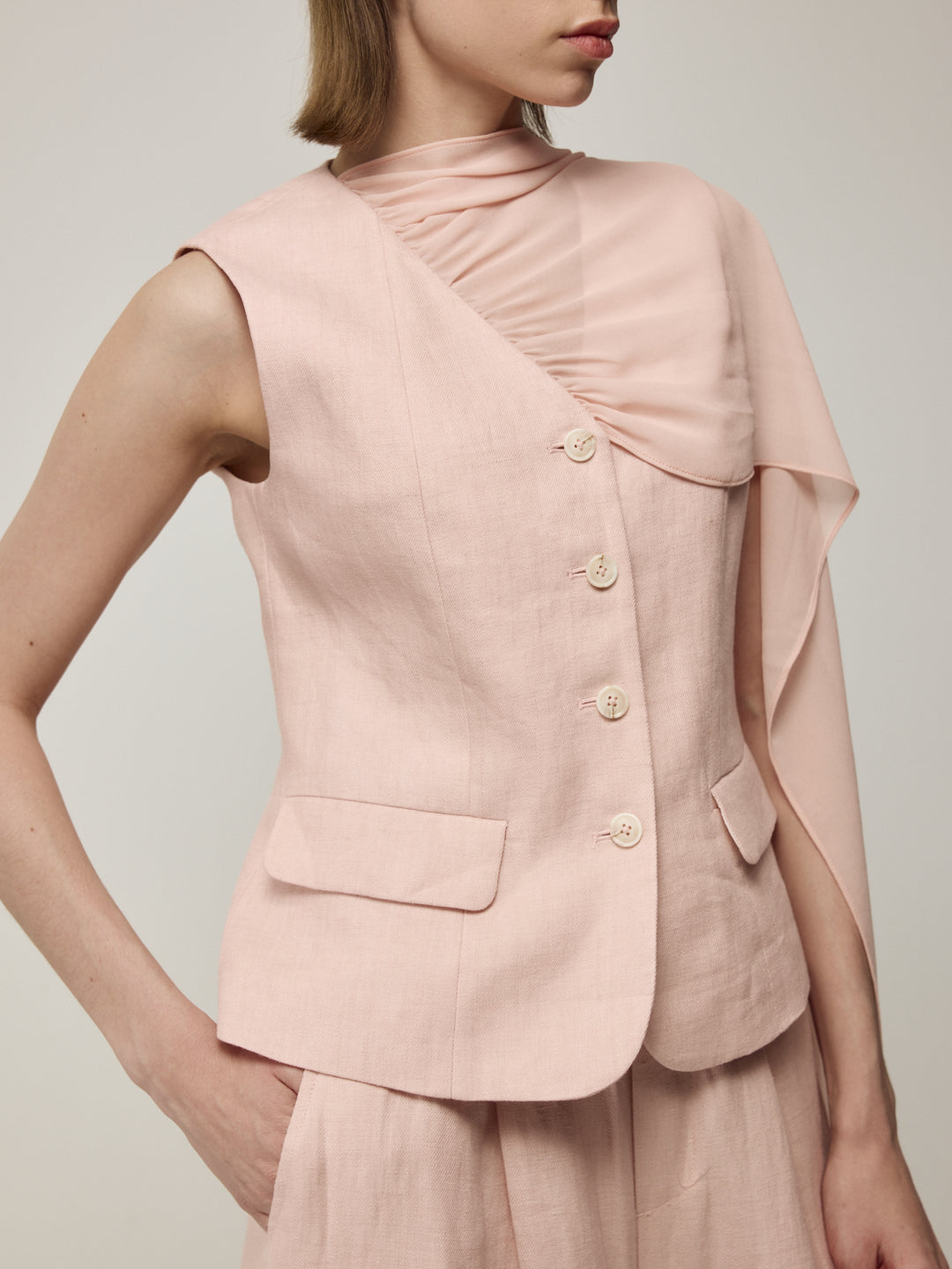 Pink Sleeveless Blouse and Trousers Set
