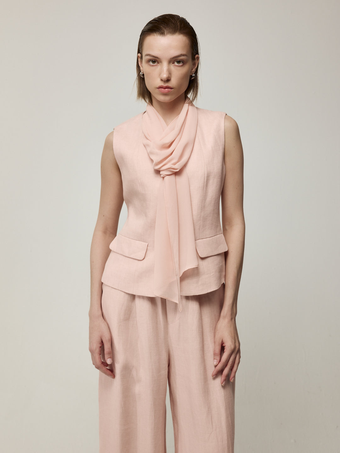 Pink Sleeveless Blouse and Trousers Set