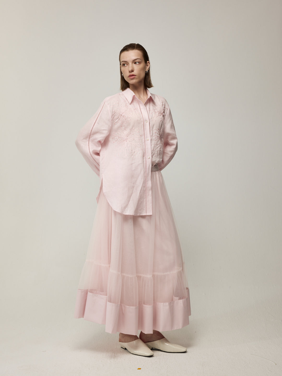 Pink Sheer Mesh Layered Skirt