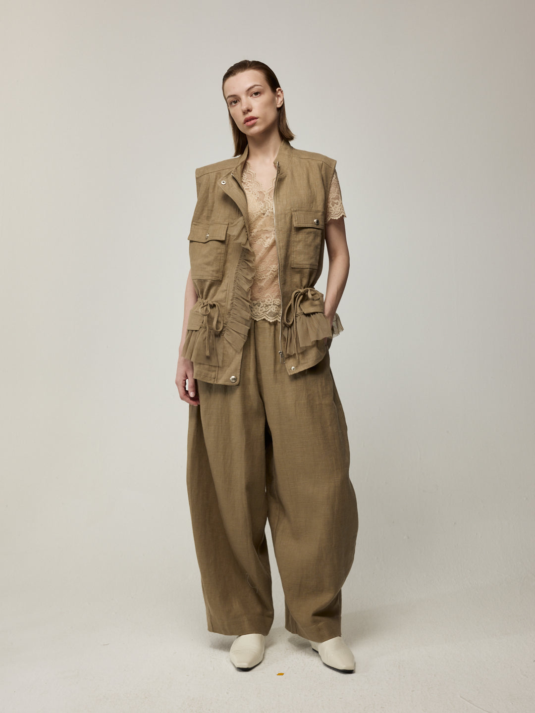 Mid-Length Tulle Ruffle Waistcoat and Trousers Set