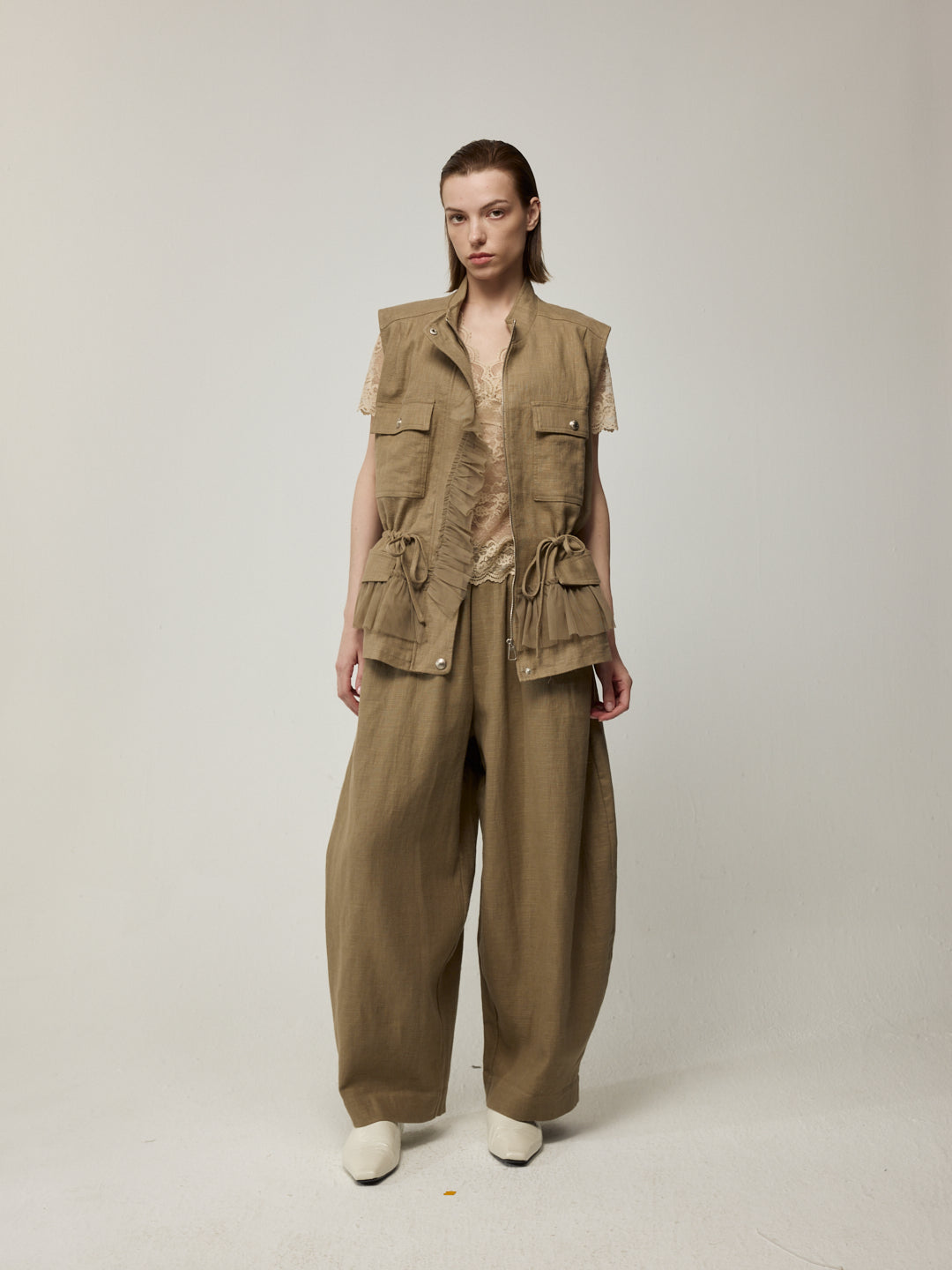 Mid-Length Tulle Ruffle Waistcoat and Trousers Set