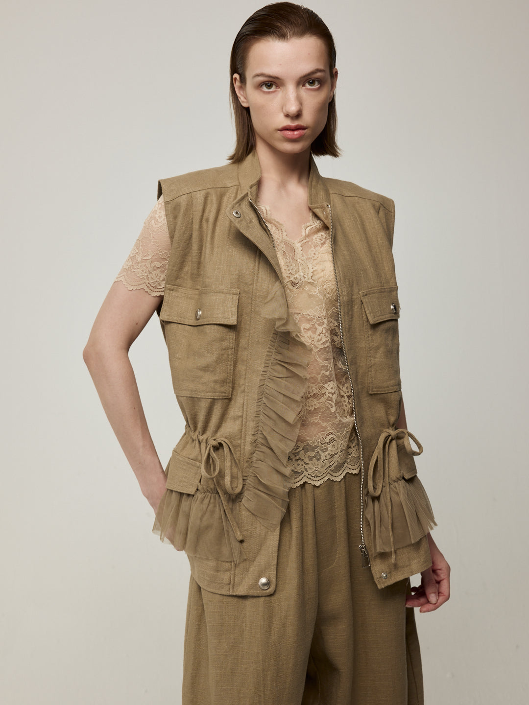 Mid-Length Tulle Ruffle Waistcoat and Trousers Set