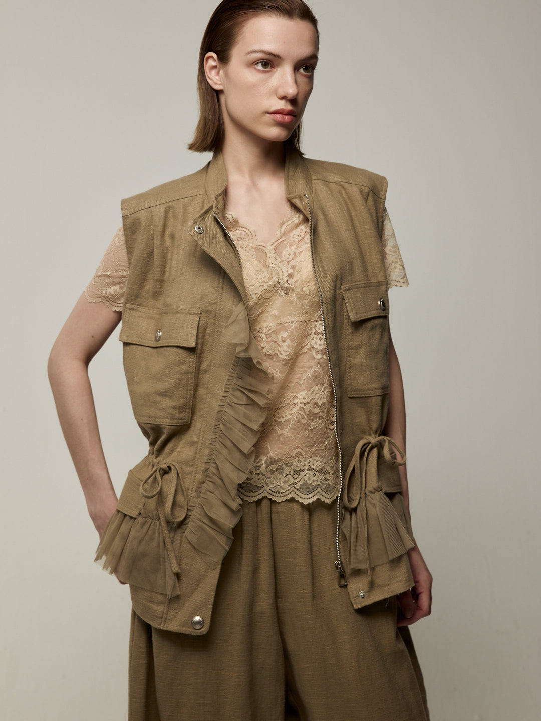 Mid-Length Tulle Ruffle Waistcoat and Trousers Set