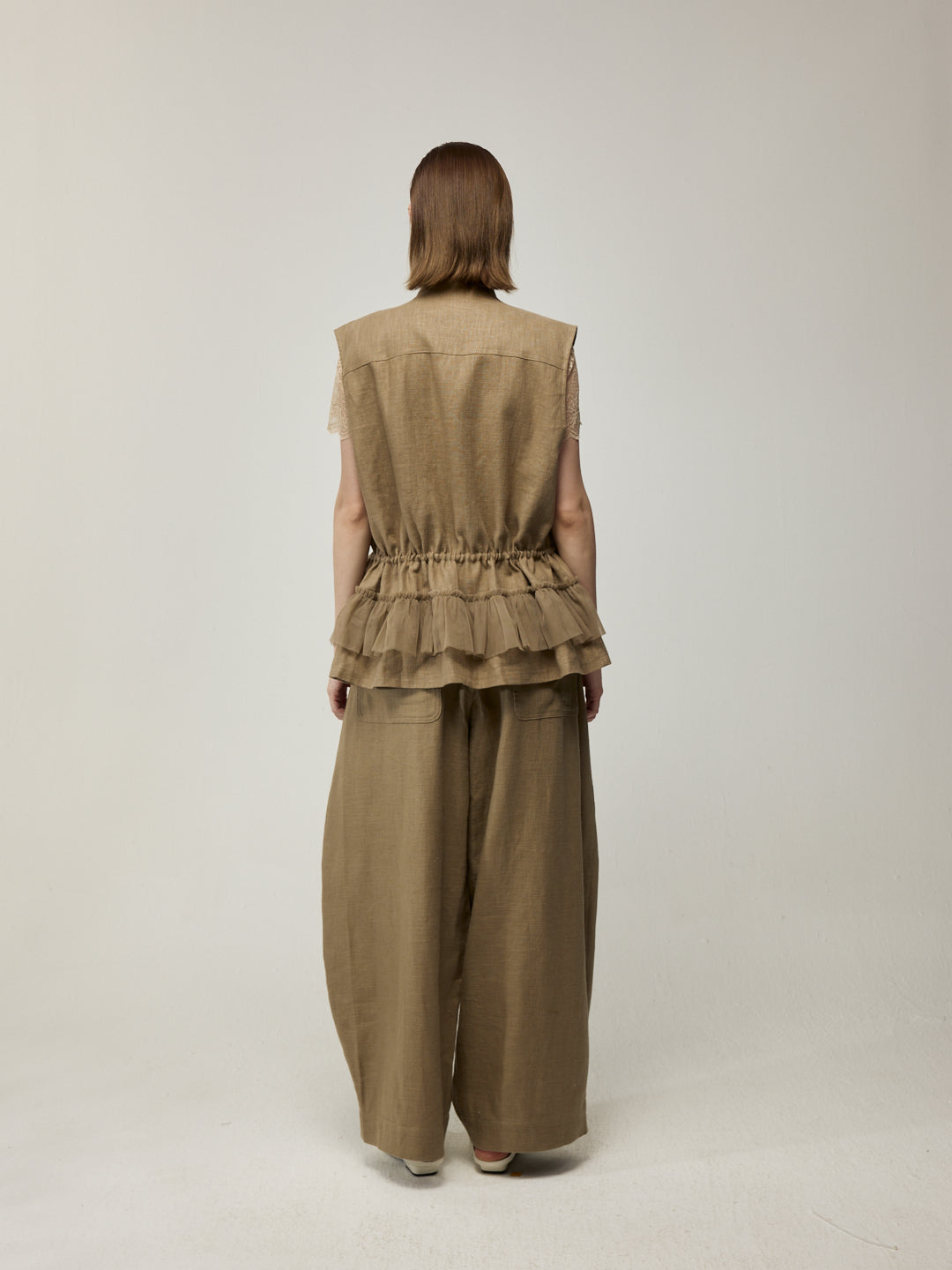 Mid-Length Tulle Ruffle Waistcoat and Trousers Set