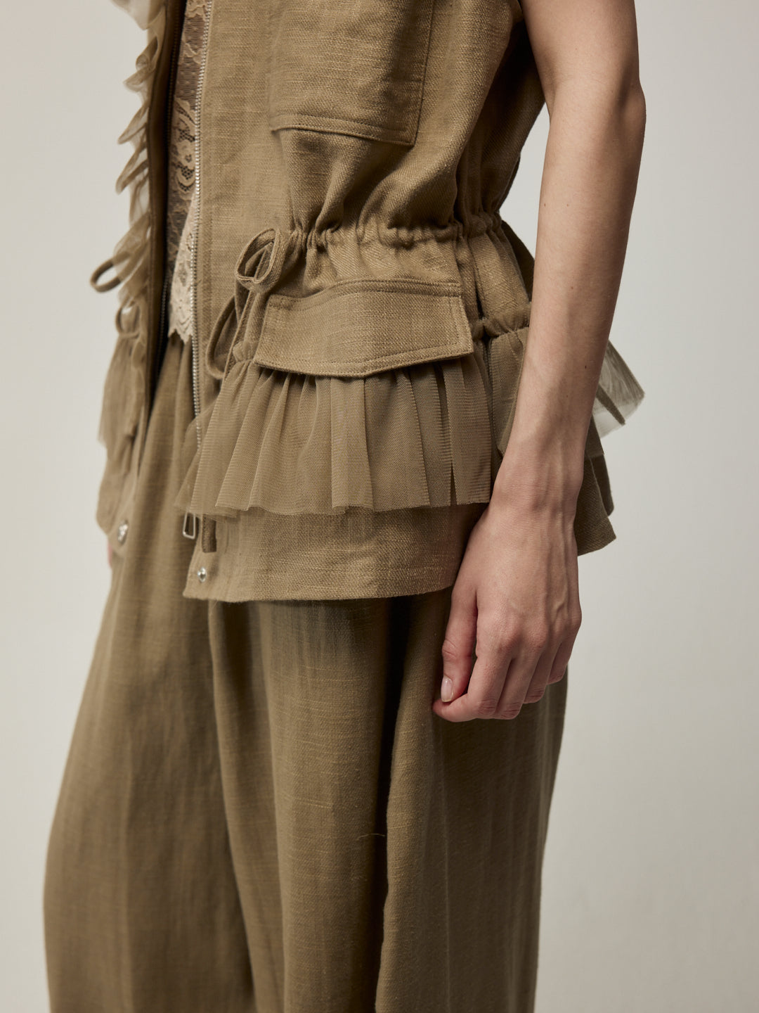 Mid-Length Tulle Ruffle Waistcoat and Trousers Set