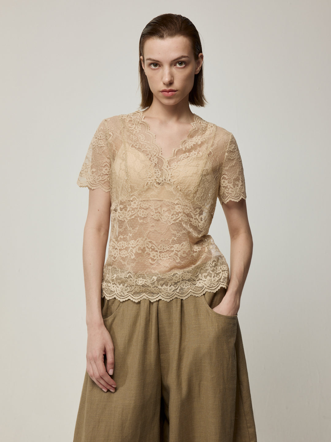 V-Neck Lace Blouse