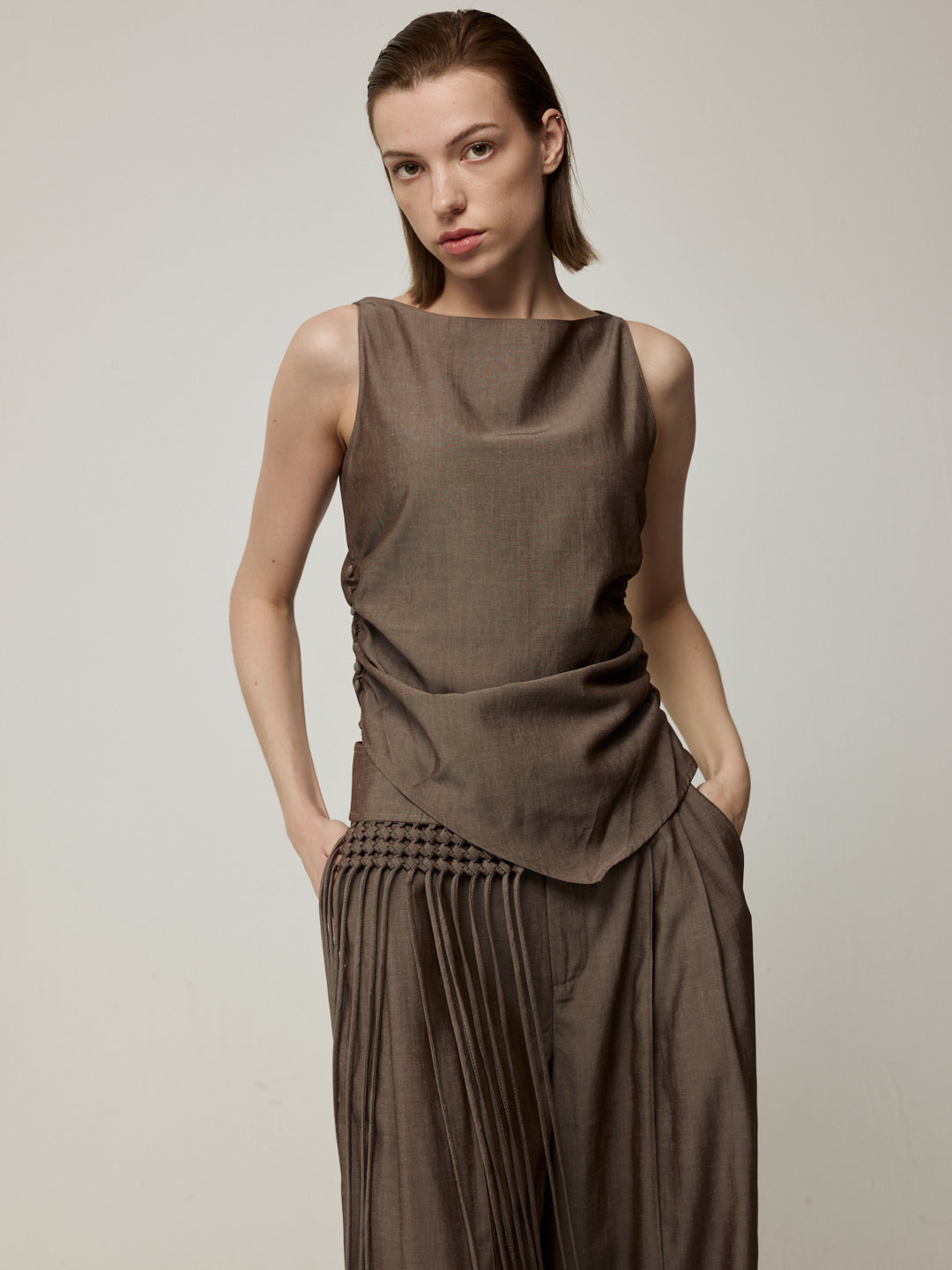 Asymmetric Top and Tassel Detail Trousers Set