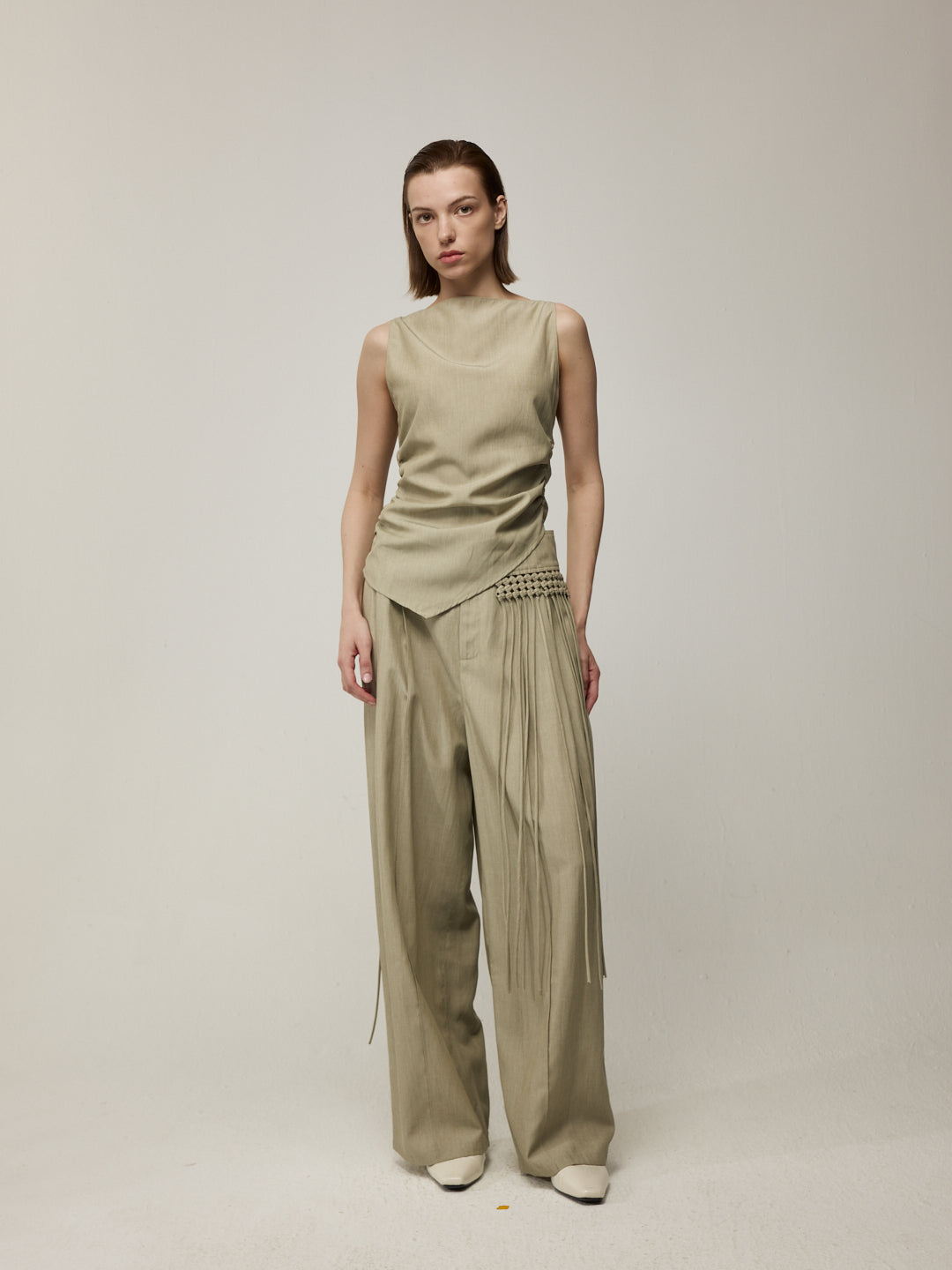 Asymmetric Top and Tassel Detail Trousers Set