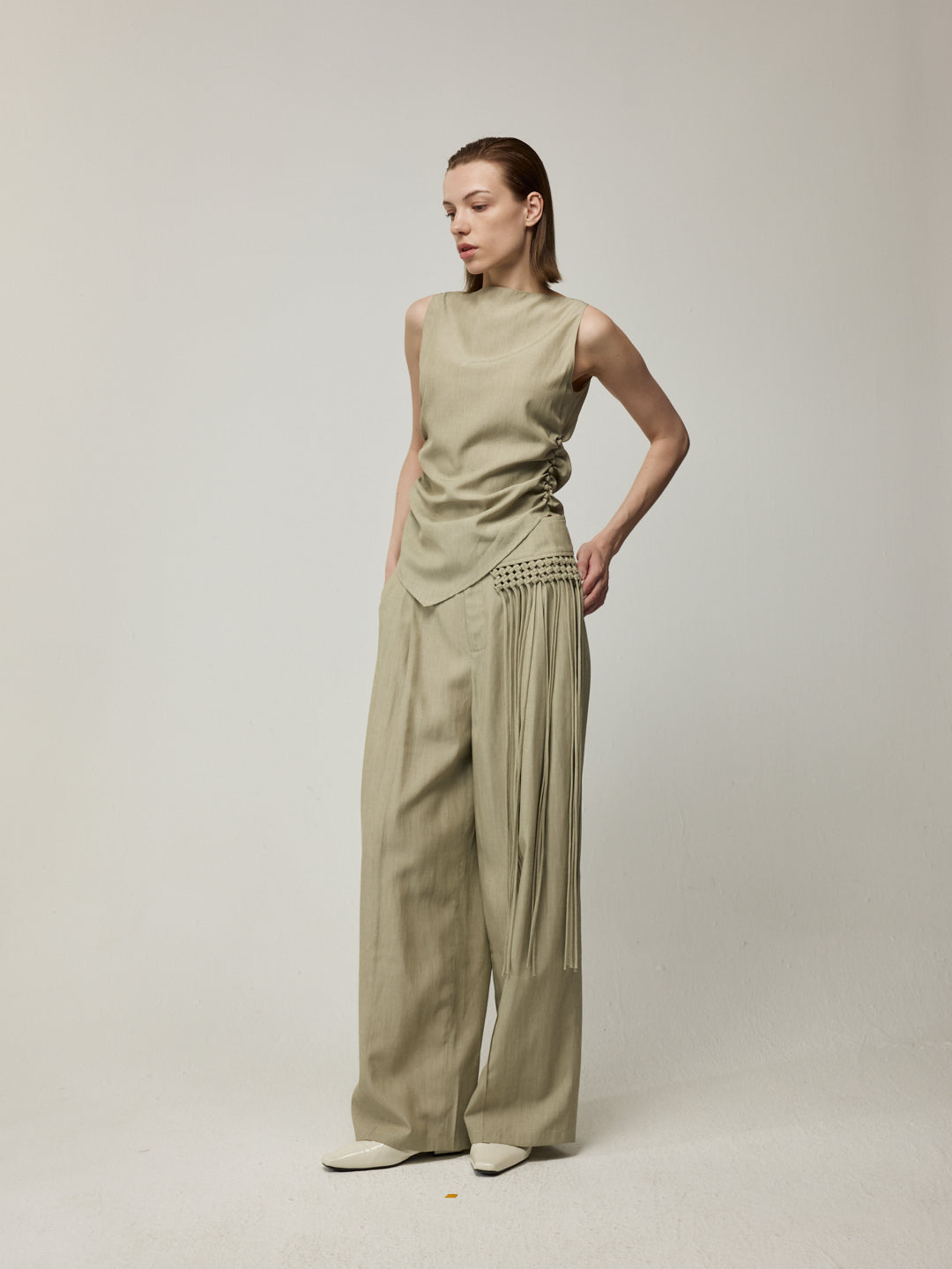Asymmetric Top and Tassel Detail Trousers Set