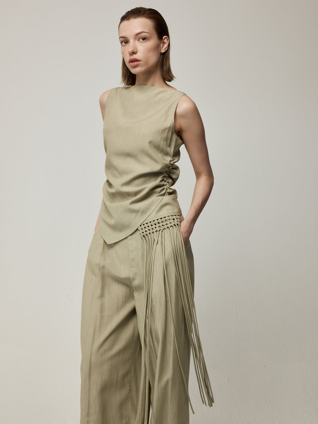 Asymmetric Top and Tassel Detail Trousers Set