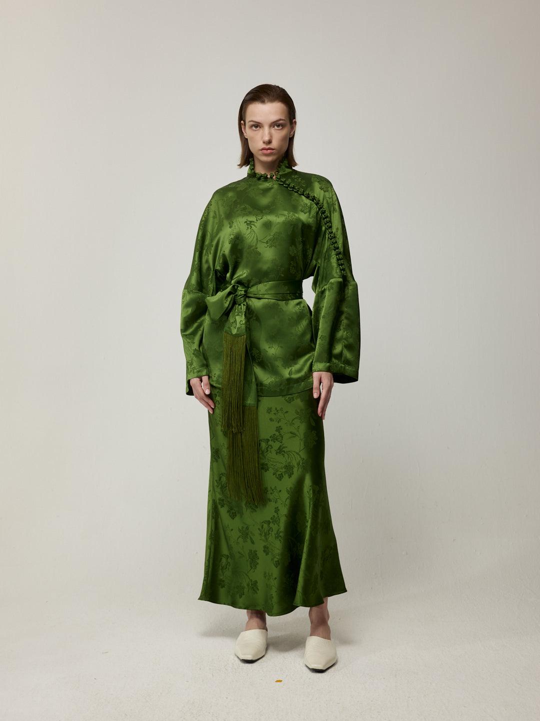 Handcrafted Tassel Jacquard Set Green