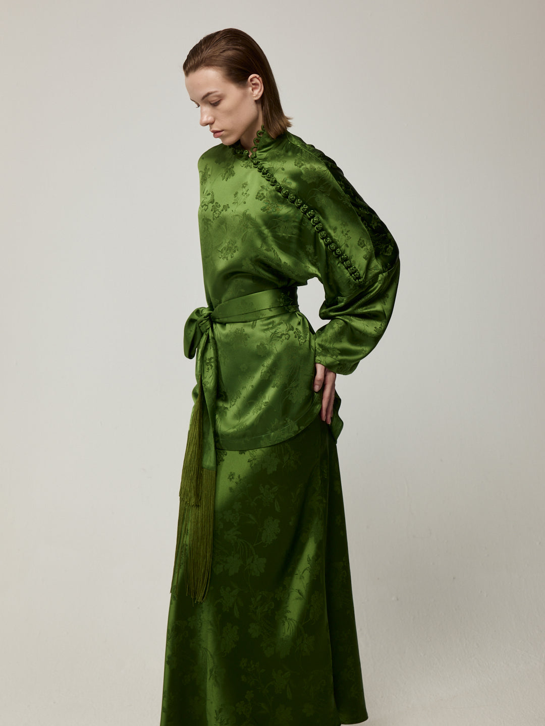 Handcrafted Tassel Jacquard Set Green