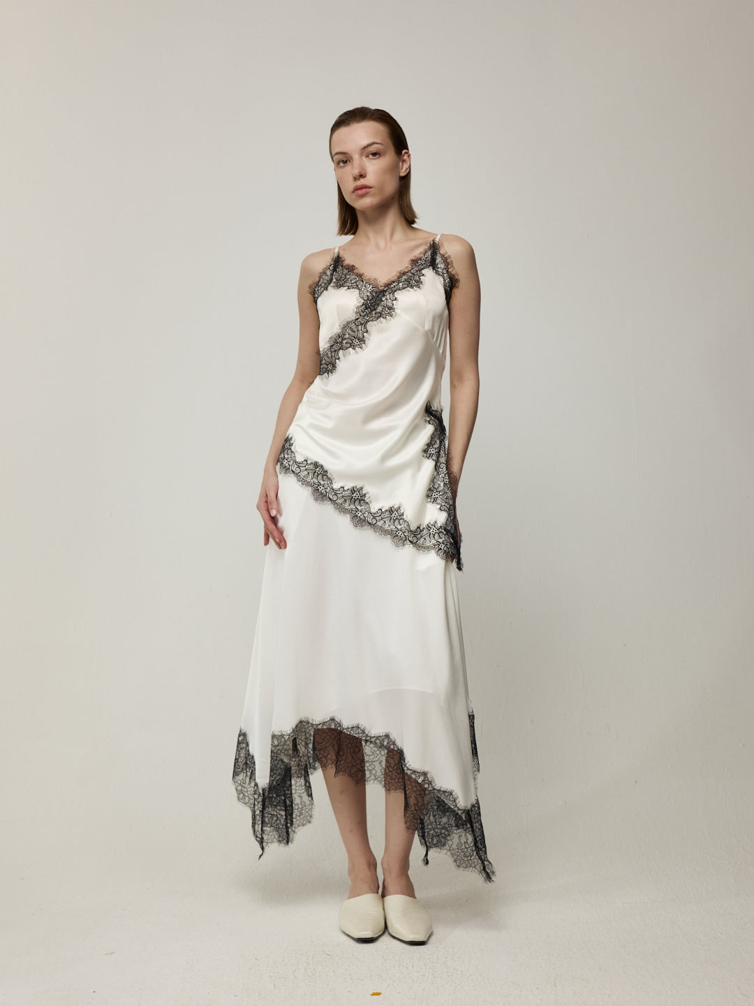 Cape-Style Acetate Lace Camisole and Lace Spliced Acetate Midi Dress Set