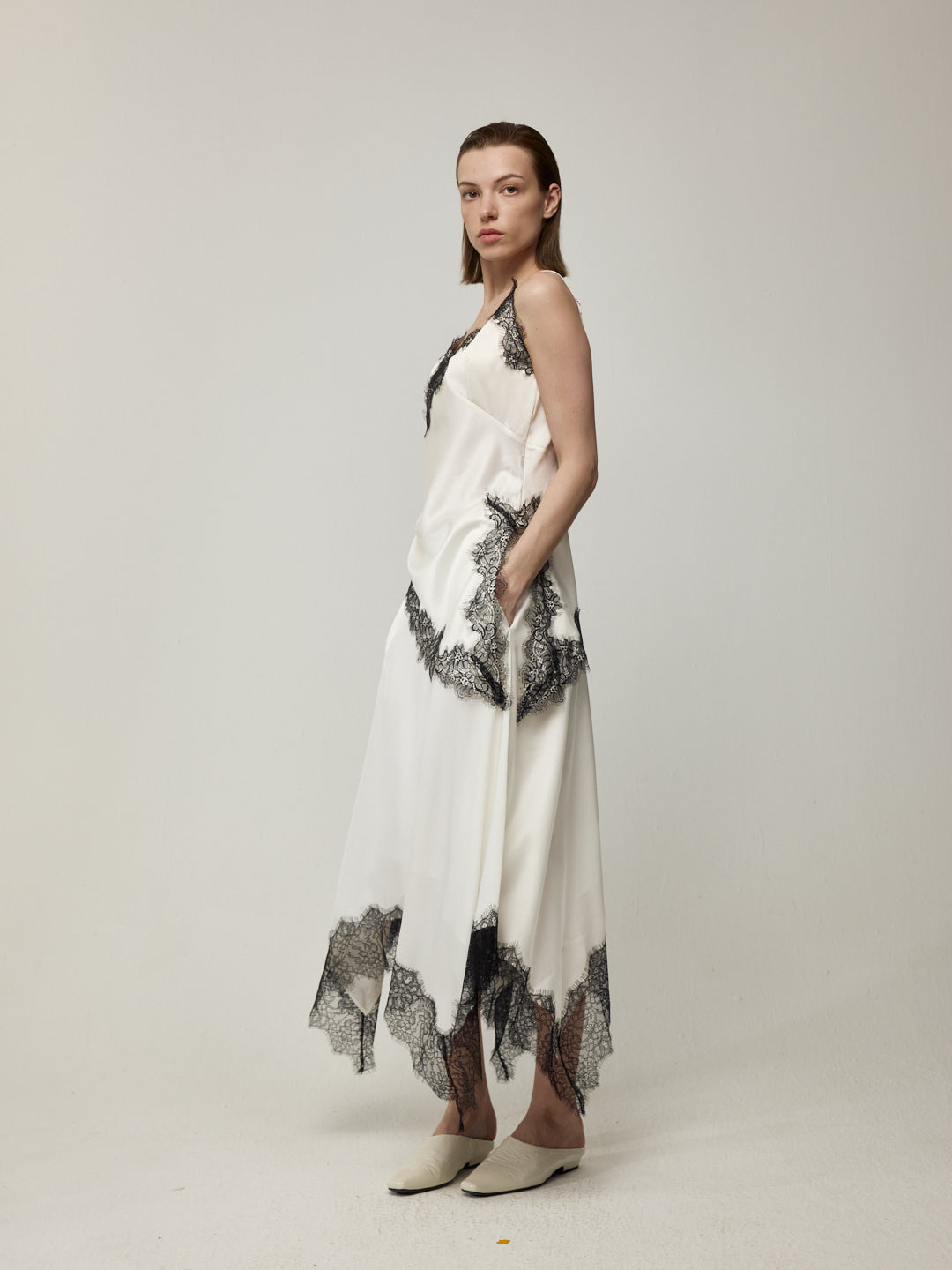 Cape-Style Acetate Lace Camisole and Lace Spliced Acetate Midi Dress Set