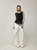 Diagonal Patchwork Lace Trim Top