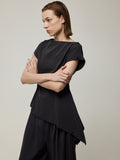 Asymmetric Cowl Neck Blouse and Double-Pleat Wide-Leg Trousers