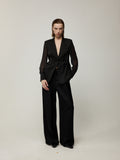 Lightweight Sheer Blazer and Drapery High-Waist Wide-Leg Trousers Set