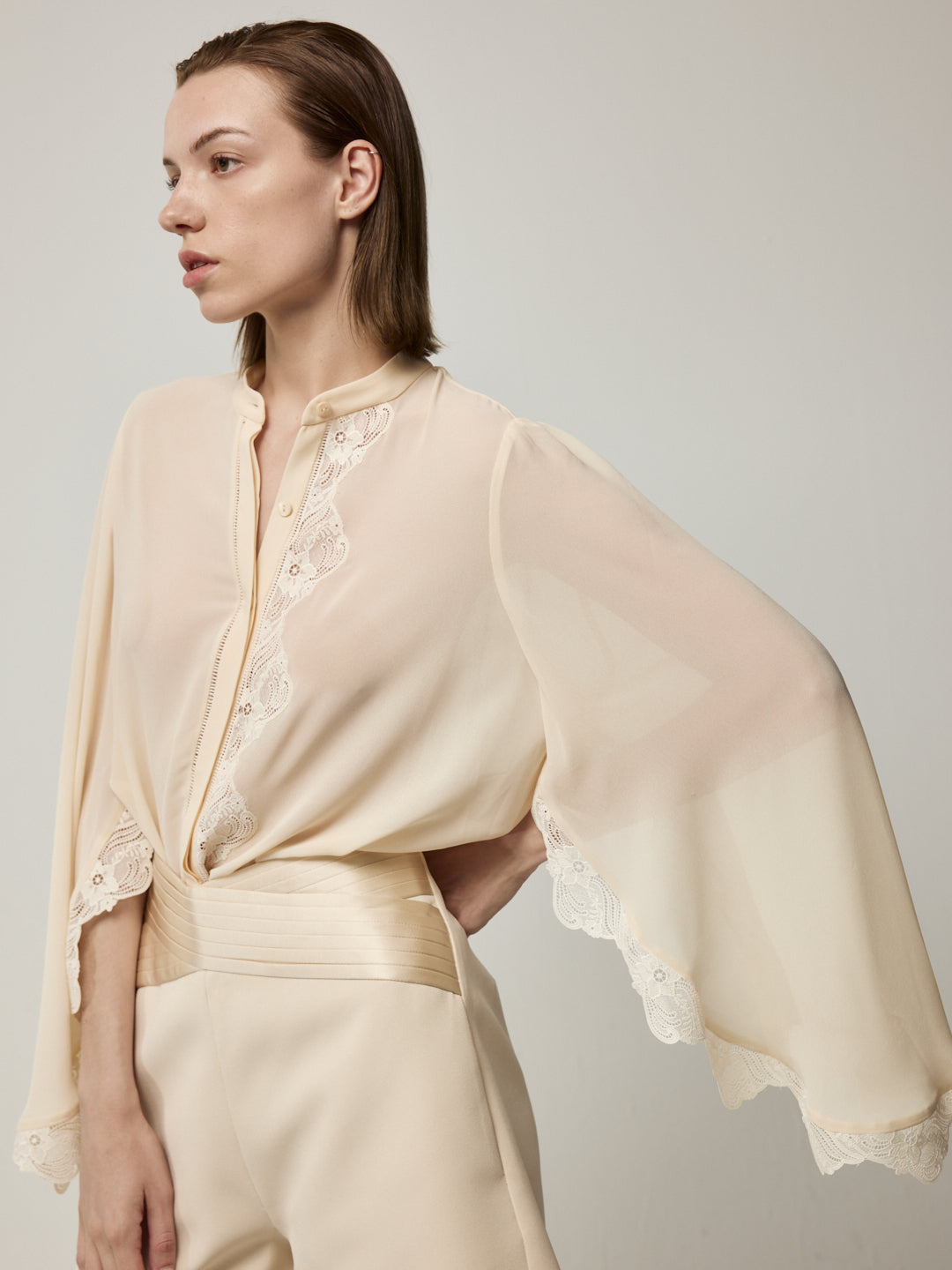 Blouse and Satin Pleated High-Waist Shorts Set