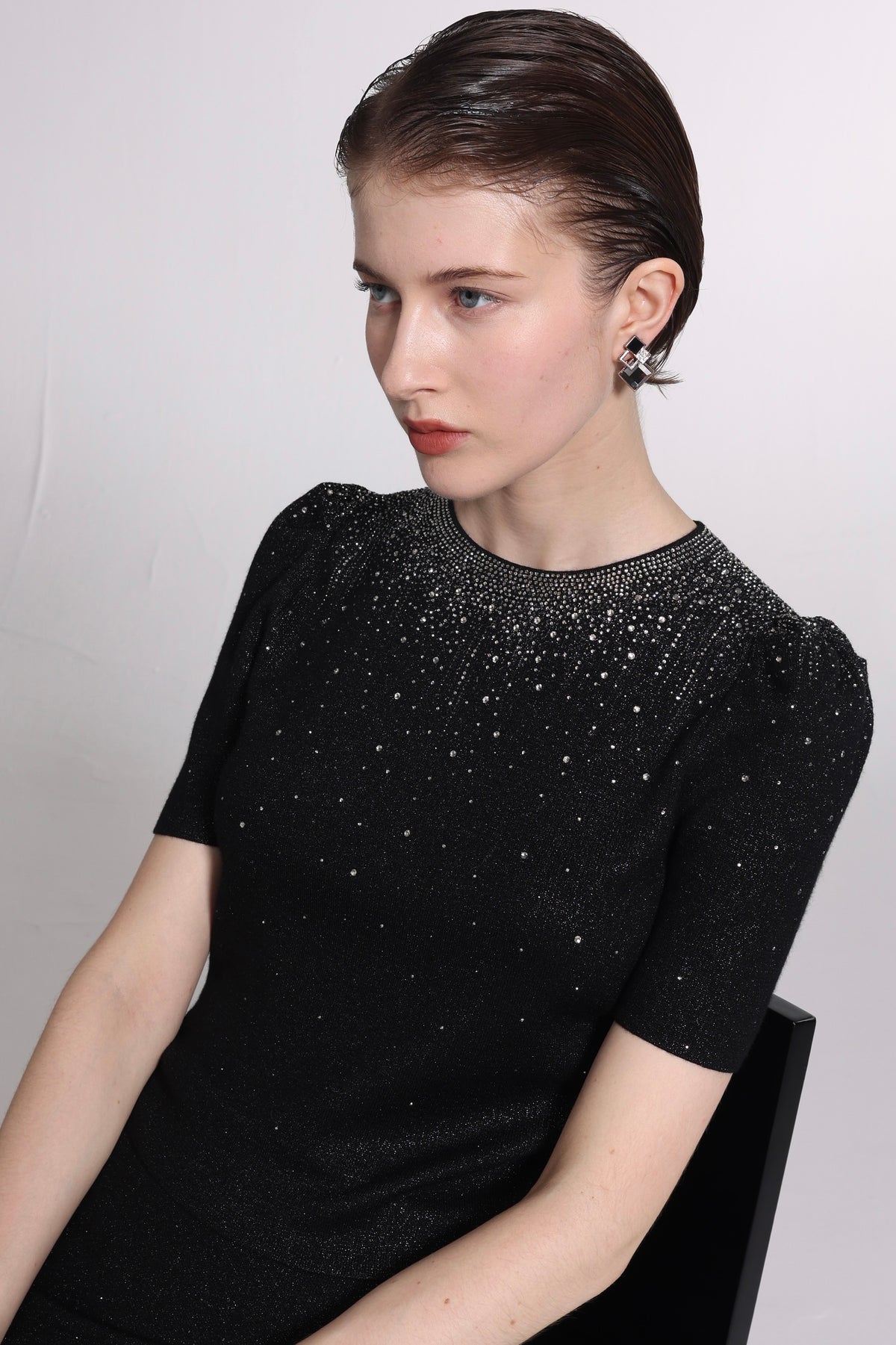 Starry black short sleeve sweater