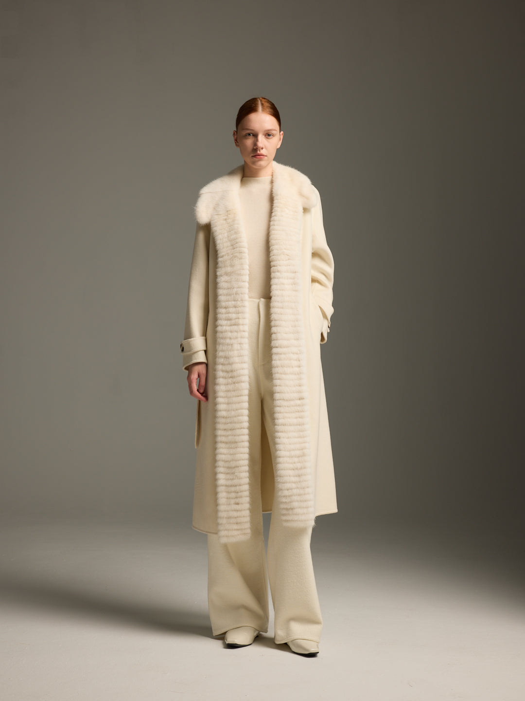 Long Cream Mink Fur Coat