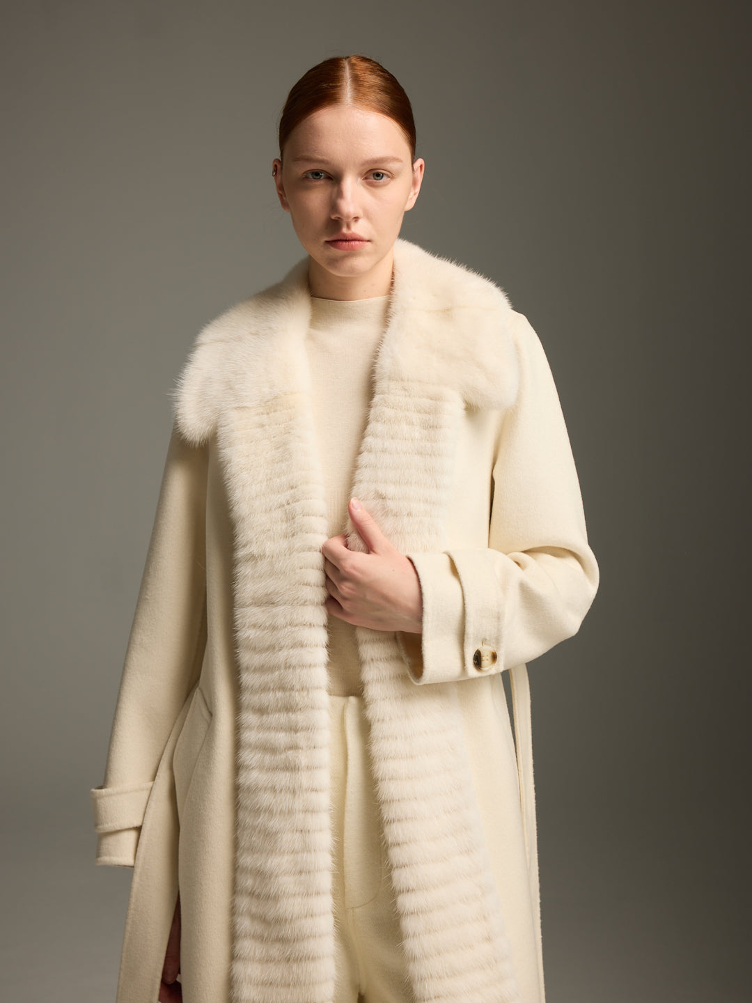 Long Cream Mink Fur Coat
