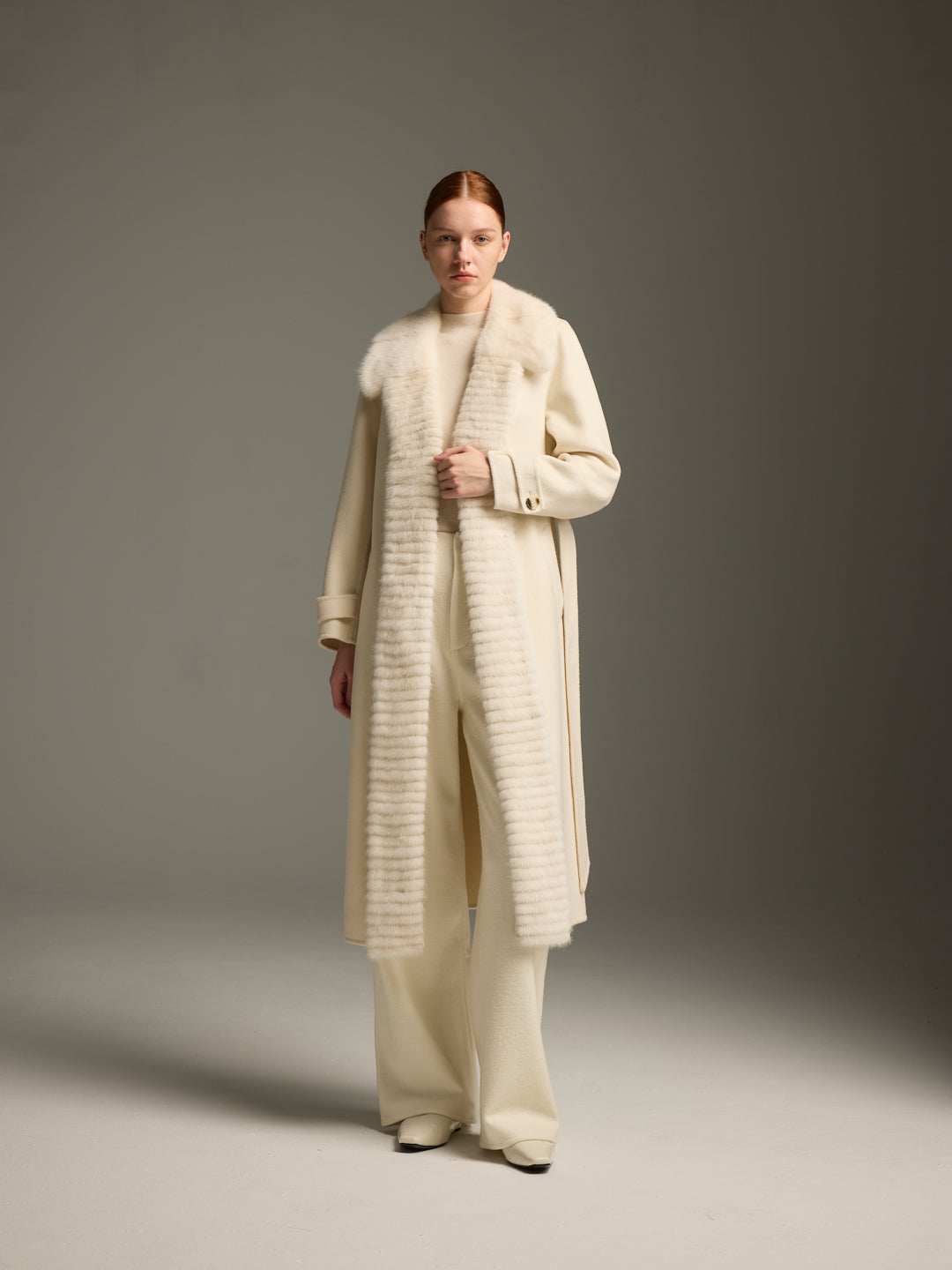 Long Cream Mink Fur Coat
