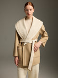 Camel & Cream Wool-Cashmere Belted Wrap Coat