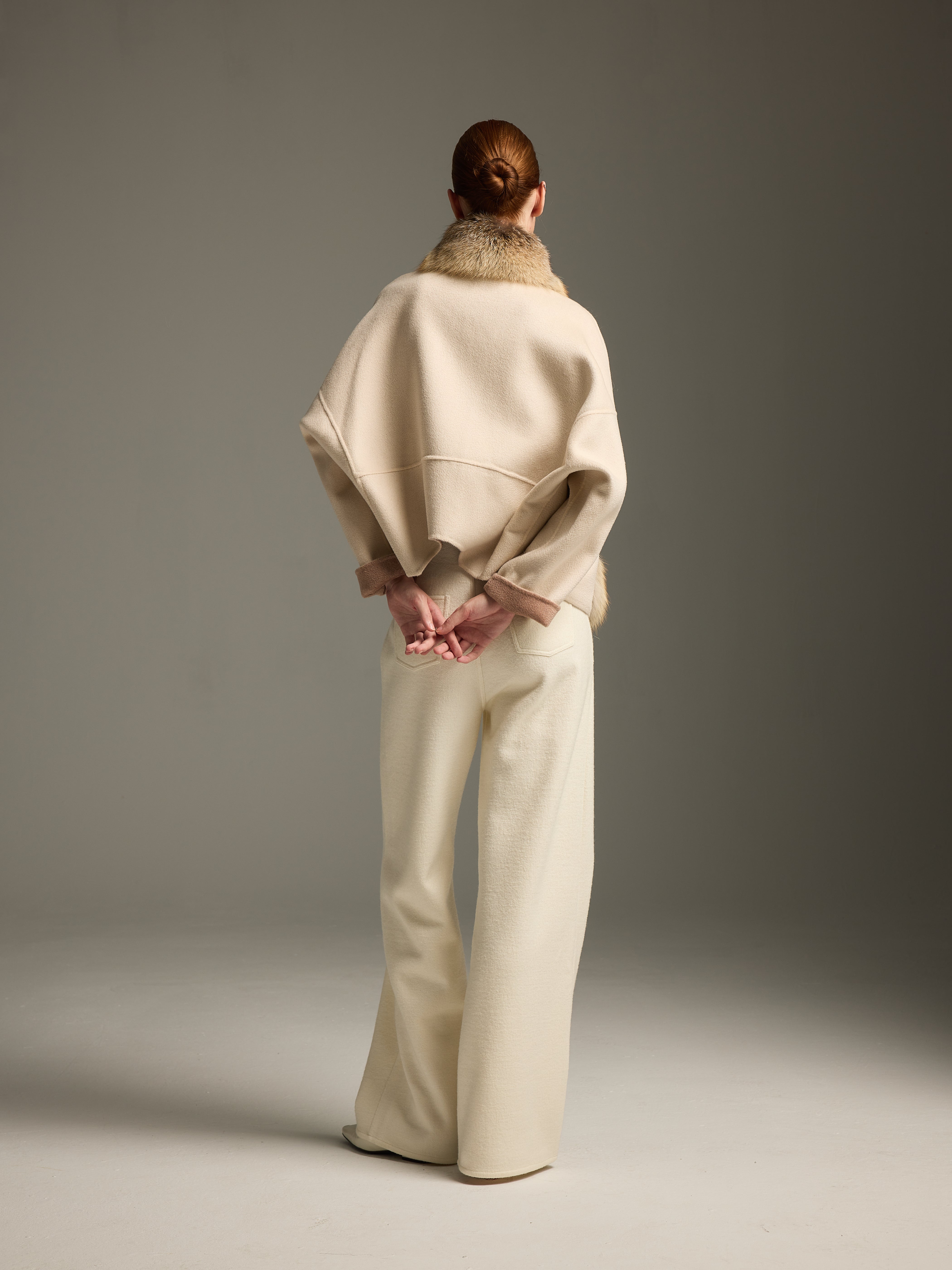 Beige Fox Wool-Cashmere Sculpted Jacket