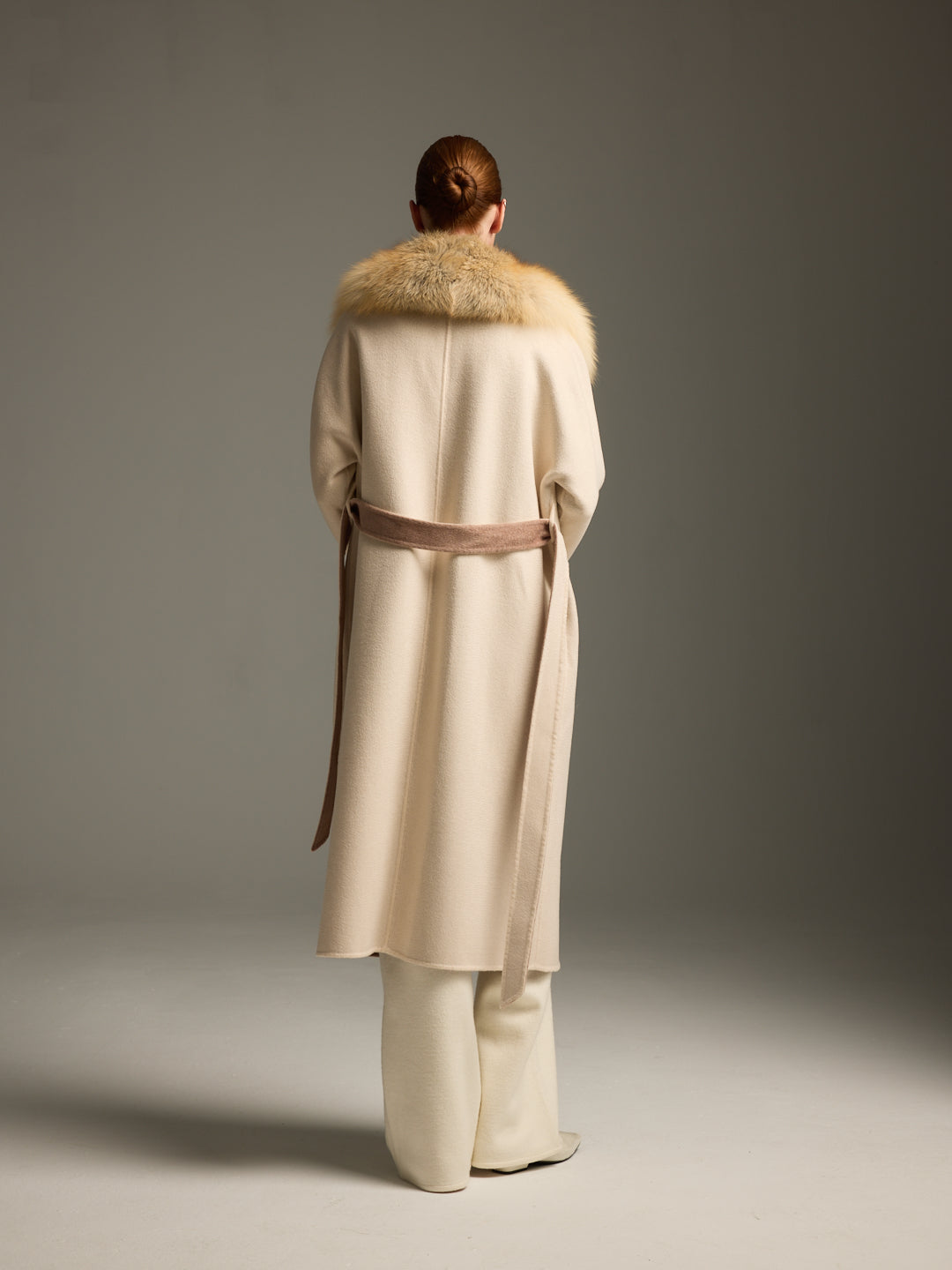 Beige Fox Fur Long Coat