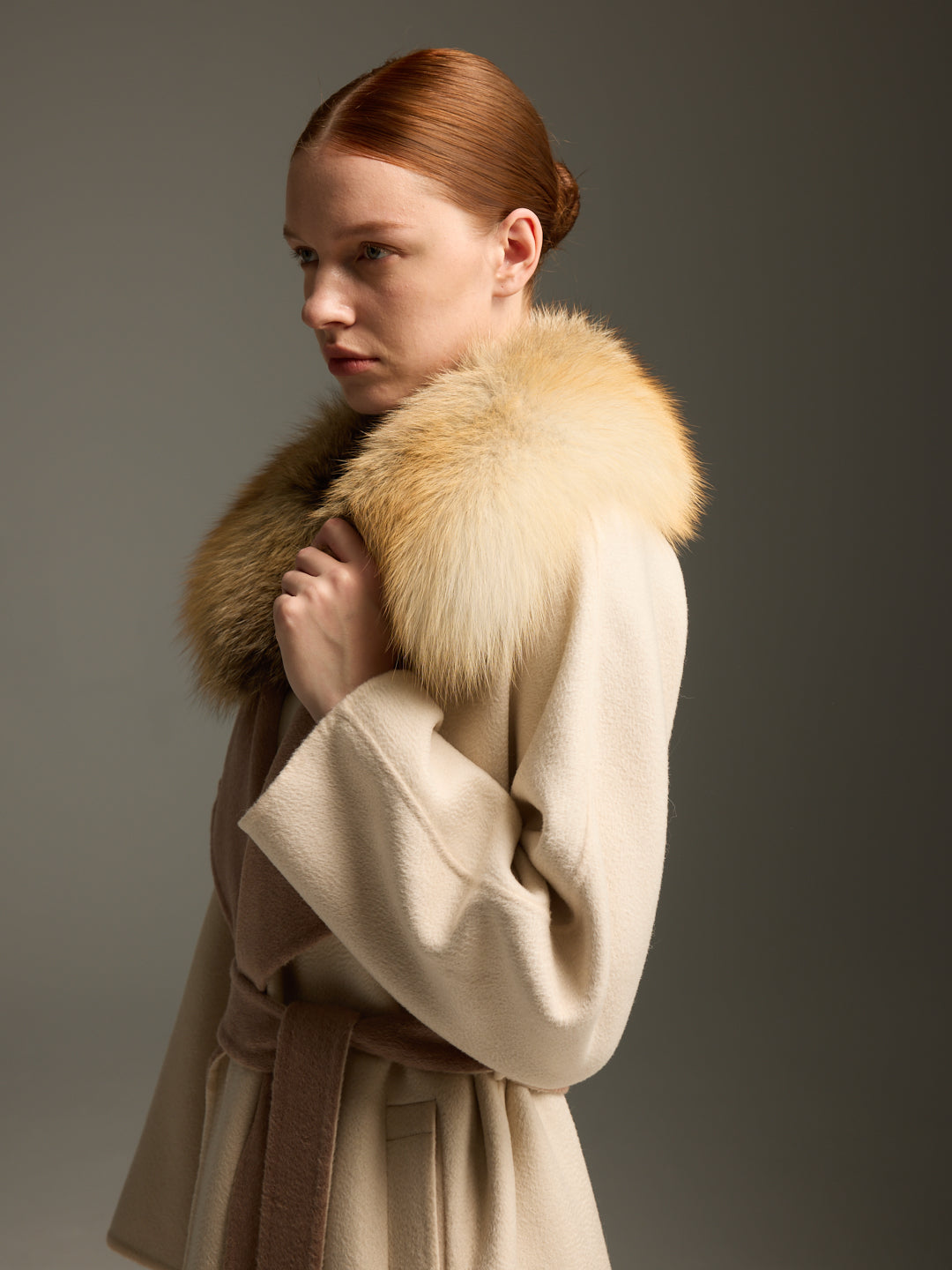 Beige Fox Fur Long Coat
