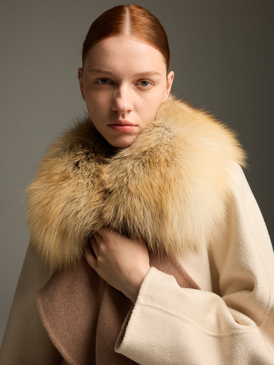 Beige Fox Fur Long Coat