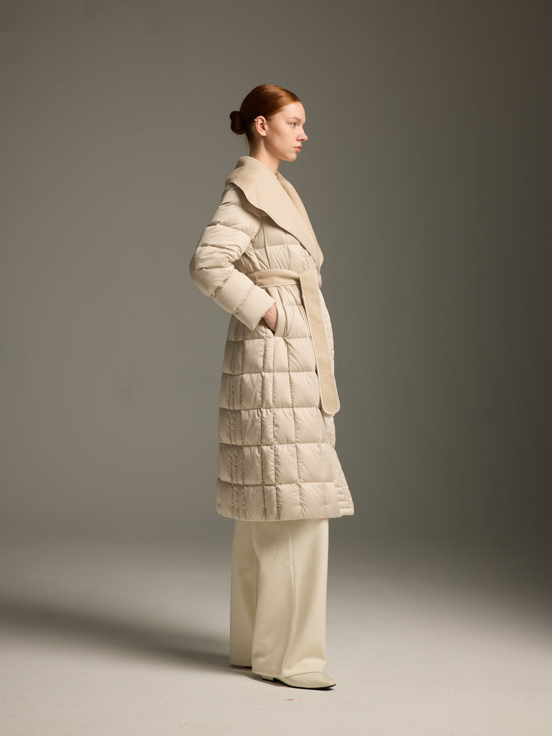 Detachable Wool-Silk Scarf Long Down Jacket