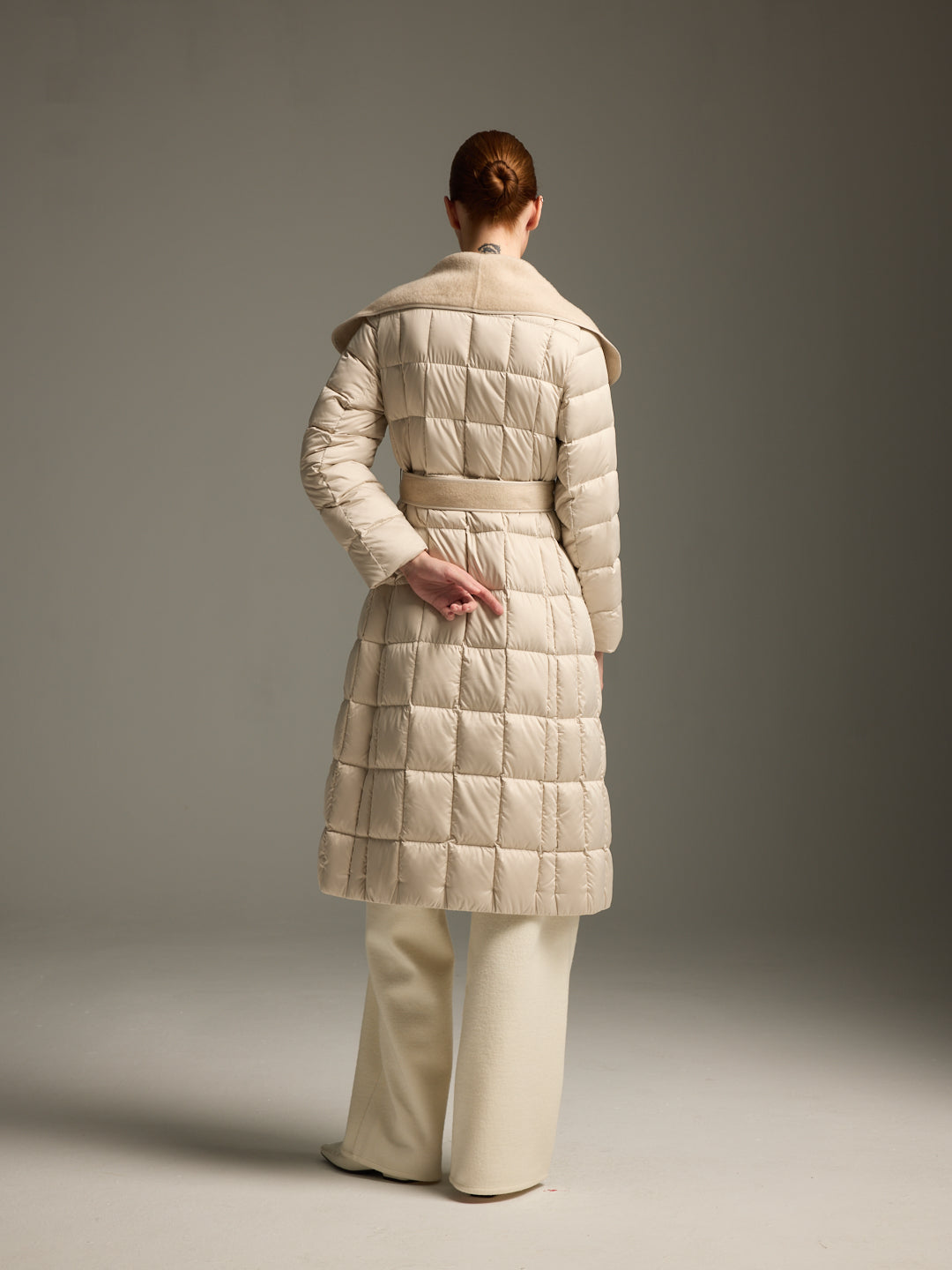 Detachable Wool-Silk Scarf Long Down Jacket