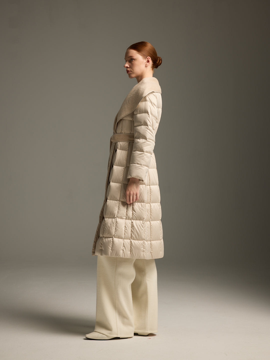 Detachable Wool-Silk Scarf Long Down Jacket